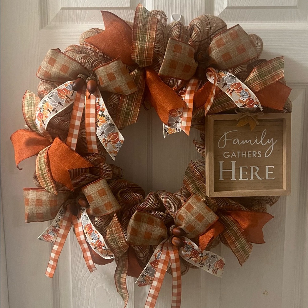 Fall/Autumn acorn burlap mesh and ribbon wreath